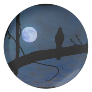 Assiette Oiseau noir gothique et lune bleue 10" de Raven