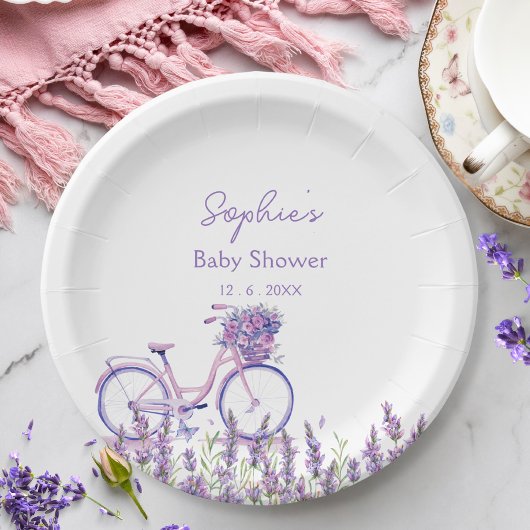 Assiette pour Baby Shower pour vélo avec fleurs sa