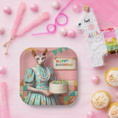 Assiette | Retro Sphynx Chat Anniversaire Pink (Fête)