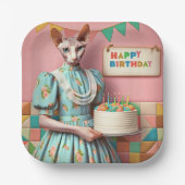 Assiette | Retro Sphynx Chat Anniversaire Pink (Recto)