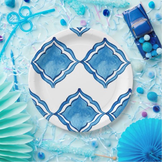 Assiette Ronde en Carreaux Bleu Cobalt Méditerrané (Fête)