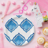 Assiette Ronde en Carreaux Bleu Cobalt Méditerrané (Fête)