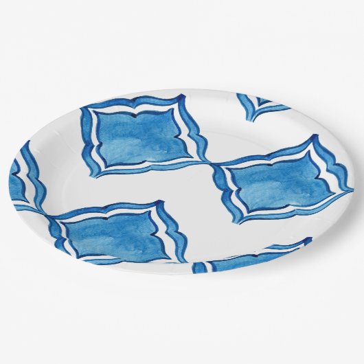 Assiette Ronde en Carreaux Bleu Cobalt Méditerrané (Angle)