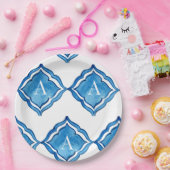 Assiette ronde en monogramme de carreaux de bleu c (Fête)