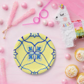 Assiette ronde méditerranéenne jaune et bleue (Fête)