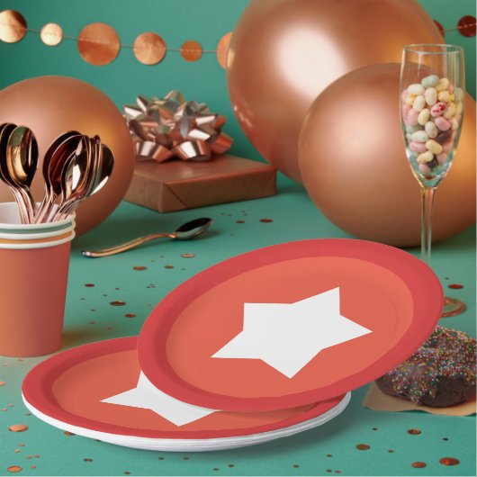 Assiette rouge avec bordure rouge et étoile blanch (Multi)