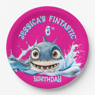 Assiette Super Requin Fête Rose Filles