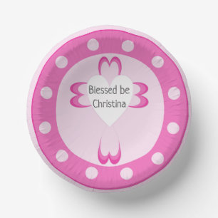 Assiettes creuses pour baptême rose pour filles