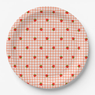 ASSIETTES EN CARTON いちご＆ギンガムチェック（サーモンピンク）   