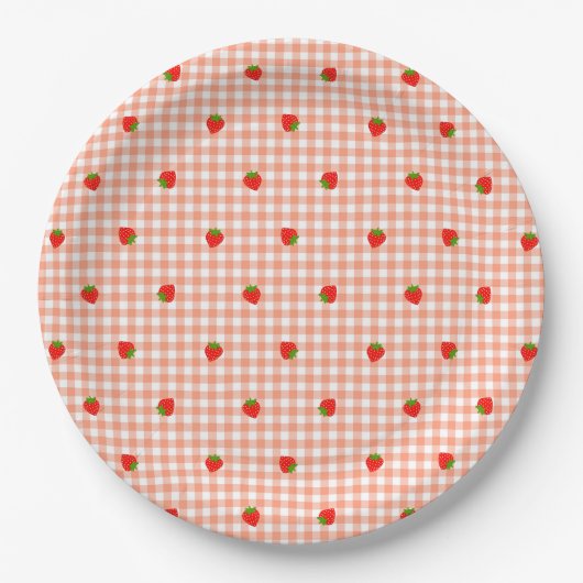 ASSIETTES EN CARTON いちご&ギンガムチェック(サーモンピンク) (Devant)
