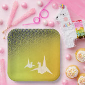 ASSIETTES EN CARTON 折鶴と紗綾形紋様（金地に紺青色）のペーパープレート (Fête)