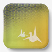 ASSIETTES EN CARTON 折鶴と紗綾形紋様（金地に紺青色）のペーパープレート (Recto)