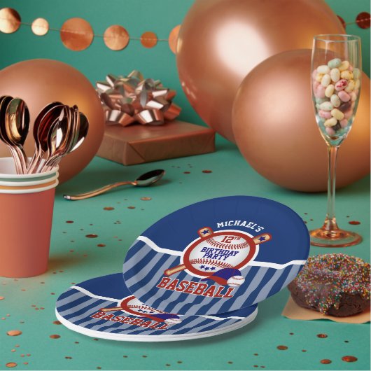 Assiettes En Carton 00e fête d'anniversaire - Baseball - Bleu foncé (Multi)