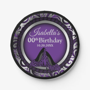 Assiettes En Carton 00th Talons hauts pourpres de léopard de