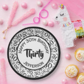 Assiettes En Carton 0e Motif de nombre aléatoire noir/blanc (Fête)