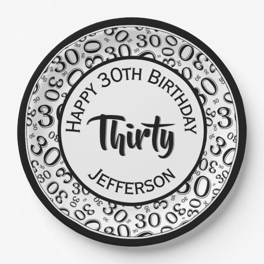 Assiettes En Carton 0e Motif de nombre aléatoire noir/blanc (Devant)