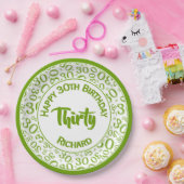 Assiettes En Carton 0e Motif de nombre aléatoire vert/blanc (Fête)