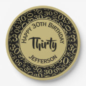 Assiettes En Carton 0e Motif numérique aléatoire Noir/Or (Devant)