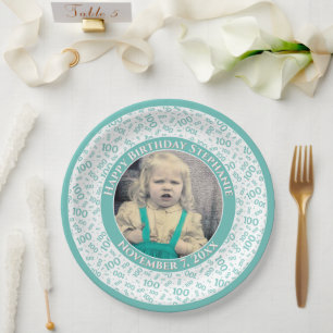Assiettes En Carton 100 Votre photo Numéro Aléatoire Motif Turquoise/B