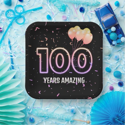 Assiettes En Carton 100e anniversaire Balloons et Confetti (Fête)