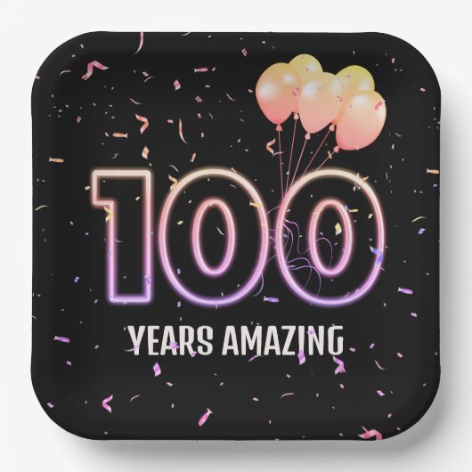Assiettes En Carton 100e anniversaire Balloons et Confetti (Recto)