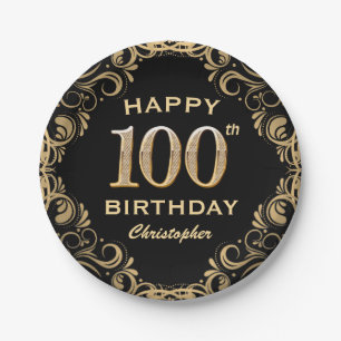 Assiettes En Carton 100e anniversaire de la Parties scintillant Noir e
