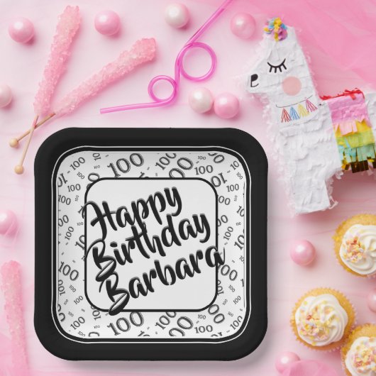 Assiettes En Carton 100e anniversaire Random Number Motif noir/blanc (Fête)