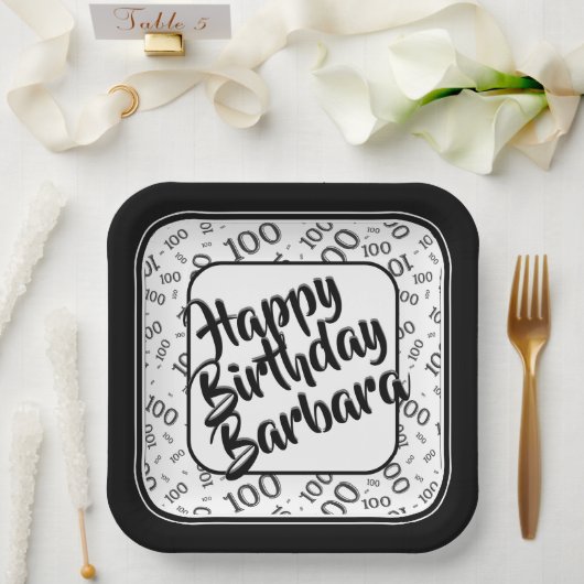Assiettes En Carton 100e anniversaire Random Number Motif noir/blanc (Mariage)