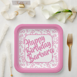 Assiettes En Carton 100e anniversaire Random Number Motif rose/blanc