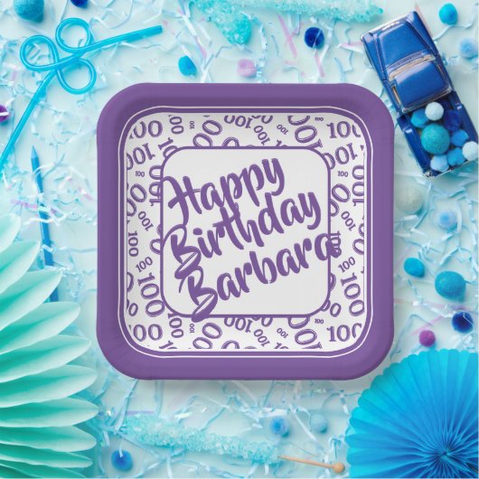 Assiettes En Carton 100e anniversaire Random Number Motif violet/blanc (Fête)
