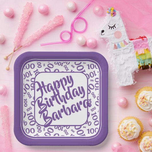 Assiettes En Carton 100e anniversaire Random Number Motif violet/blanc (Fête)