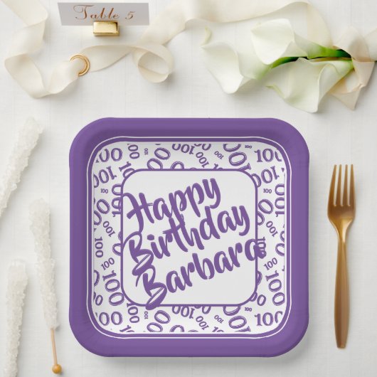 Assiettes En Carton 100e anniversaire Random Number Motif violet/blanc (Mariage)