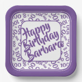 Assiettes En Carton 100e anniversaire Random Number Motif violet/blanc (Recto)