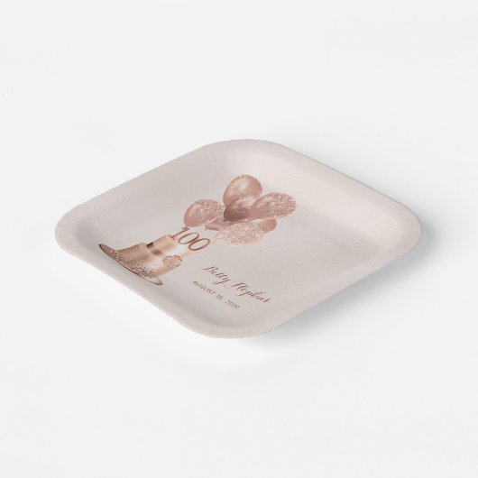 Assiettes En Carton 100e anniversaire Rose Gold Cake plaque papier (Angulaire)