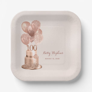 Assiettes En Carton 100e anniversaire Rose Gold Cake plaque papier