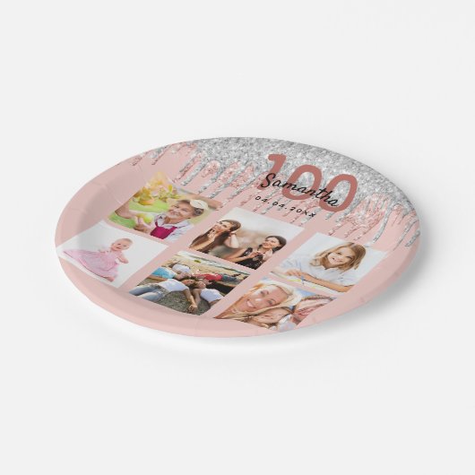 Assiettes En Carton 100e anniversaire rose or parties scintillant arge (Angle)