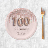 Assiettes En Carton 100e anniversaire rose or parties scintillant rose
