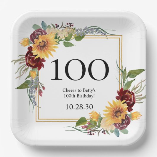 Assiettes En Carton 100e anniversaire Tournesols (Recto)