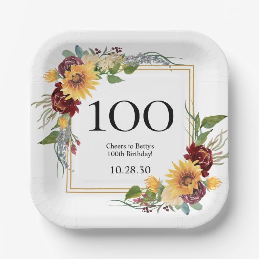 Assiettes En Carton 100e anniversaire Tournesols (Recto)