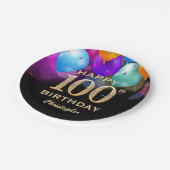 Assiettes En Carton 100e fête d'anniversaire Ballons Noir et Or (Angle)