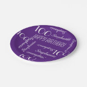 Assiettes En Carton 100e fête d'anniversaire Nom répété violet (Angle)