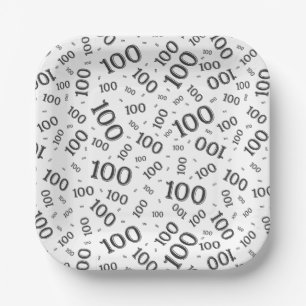 Assiettes En Carton 100e Motif de numéro aléatoire noir/blanc