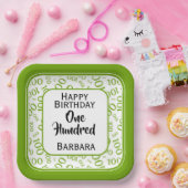 Assiettes En Carton 100e Motif de numéro aléatoire vert/blanc (Fête)