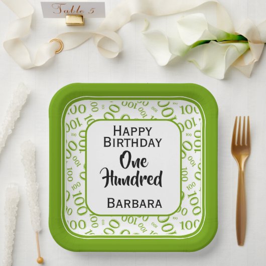 Assiettes En Carton 100e Motif de numéro aléatoire vert/blanc (Mariage)