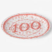 Assiettes En Carton 100e Soirée Centenaire Coral/Blanc (Angle)
