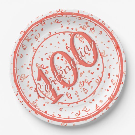 Assiettes En Carton 100e Soirée Centenaire Coral/Blanc (Devant)