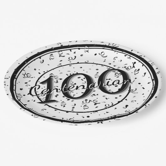 Assiettes En Carton 100ème Soirée Centenaire Noir/Blanc (Angle)