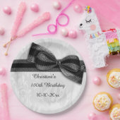Assiettes En Carton 100th Damassé d'anniversaire et arc noirs de Faux (Fête)