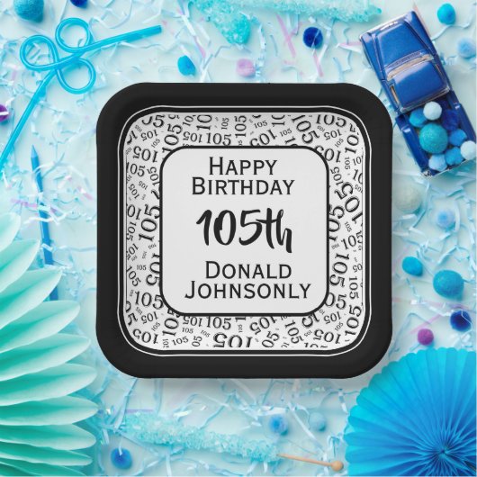 Assiettes En Carton 105e Motif de numéro aléatoire noir/blanc (Fête)