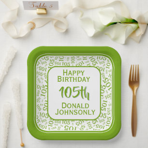 Assiettes En Carton 105e Motif du numéro aléatoire vert/blanc